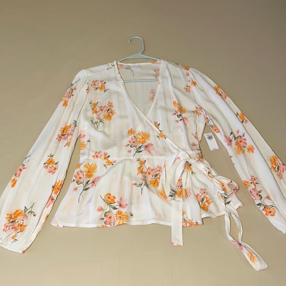 White floral wrap shirt